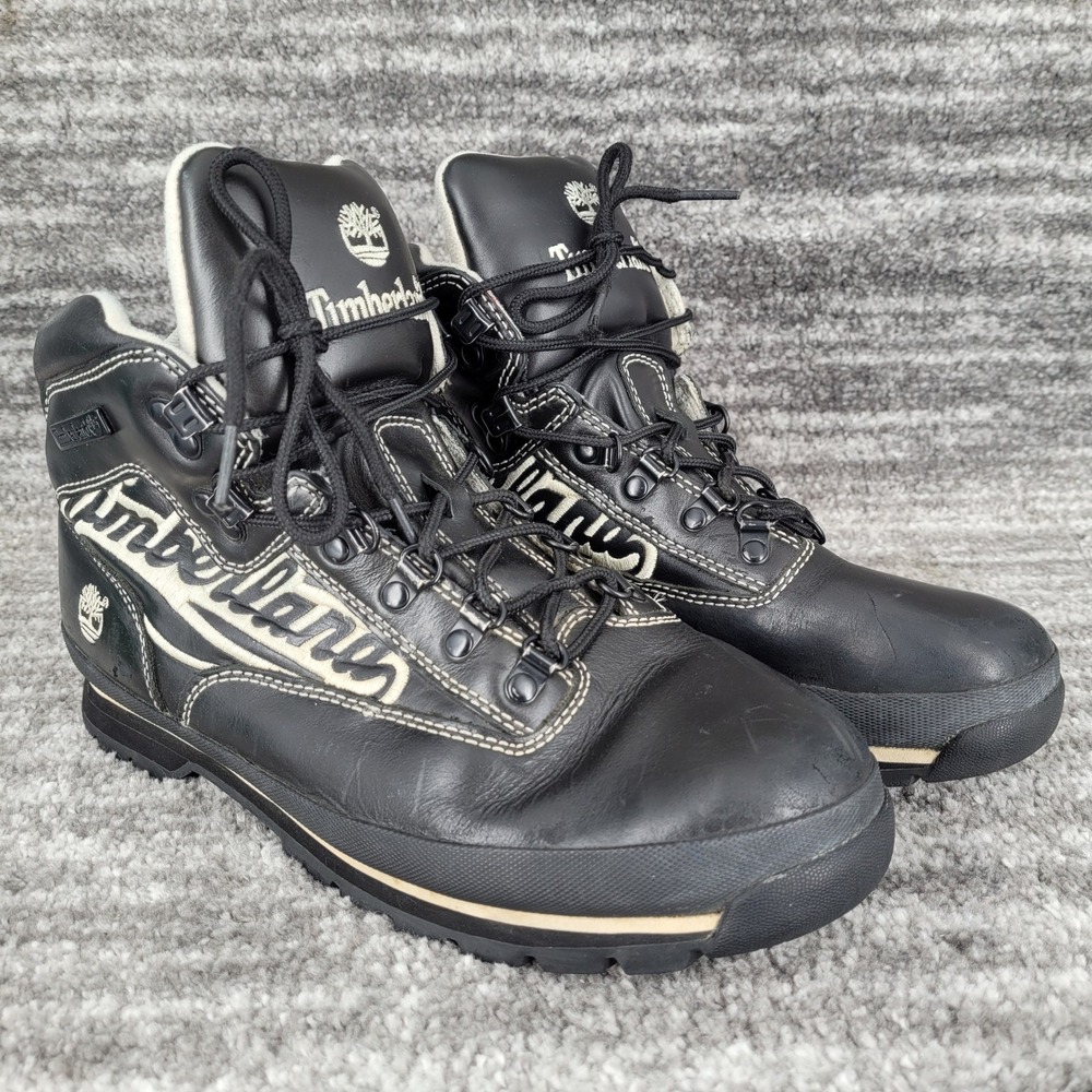 Timberland Vintage 90s Mens Black Leather Trail Boots Lace Up Spell Out Size 11M